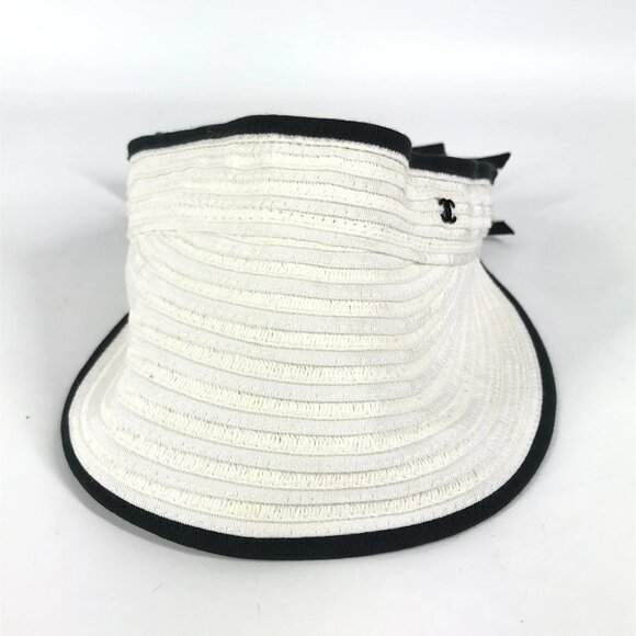 CHANEL 22P CC CC Mark Ribbon Ribbon hat Sun visor Raffia White - Picture 9 of 11